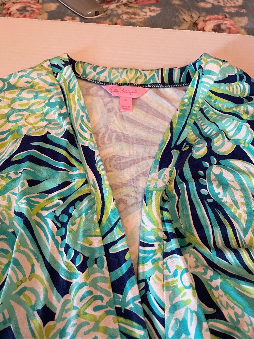 Lilly Pulitzer Aqua Navy Lime Tropical Print V-Neck Romper